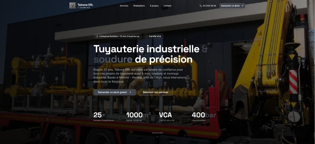 Aperçu desktop de la vitrine Tabone SRL réalisée par TNAgency