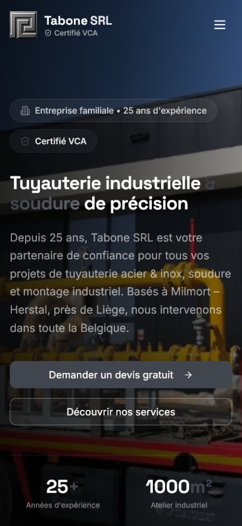 Aperçu mobile de la vitrine Tabone SRL réalisée par TNAgency